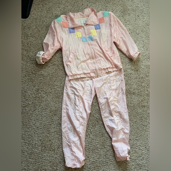 Vtg Janeva Pink Windbreaker Full Zip Jacket Elastic Waist Pants Track Suit Set - Picture 1 of 11